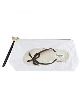 Santa Barbara White Graphic Bow Flip Flops Tyvek Shoe Bag with Black Pull Strap